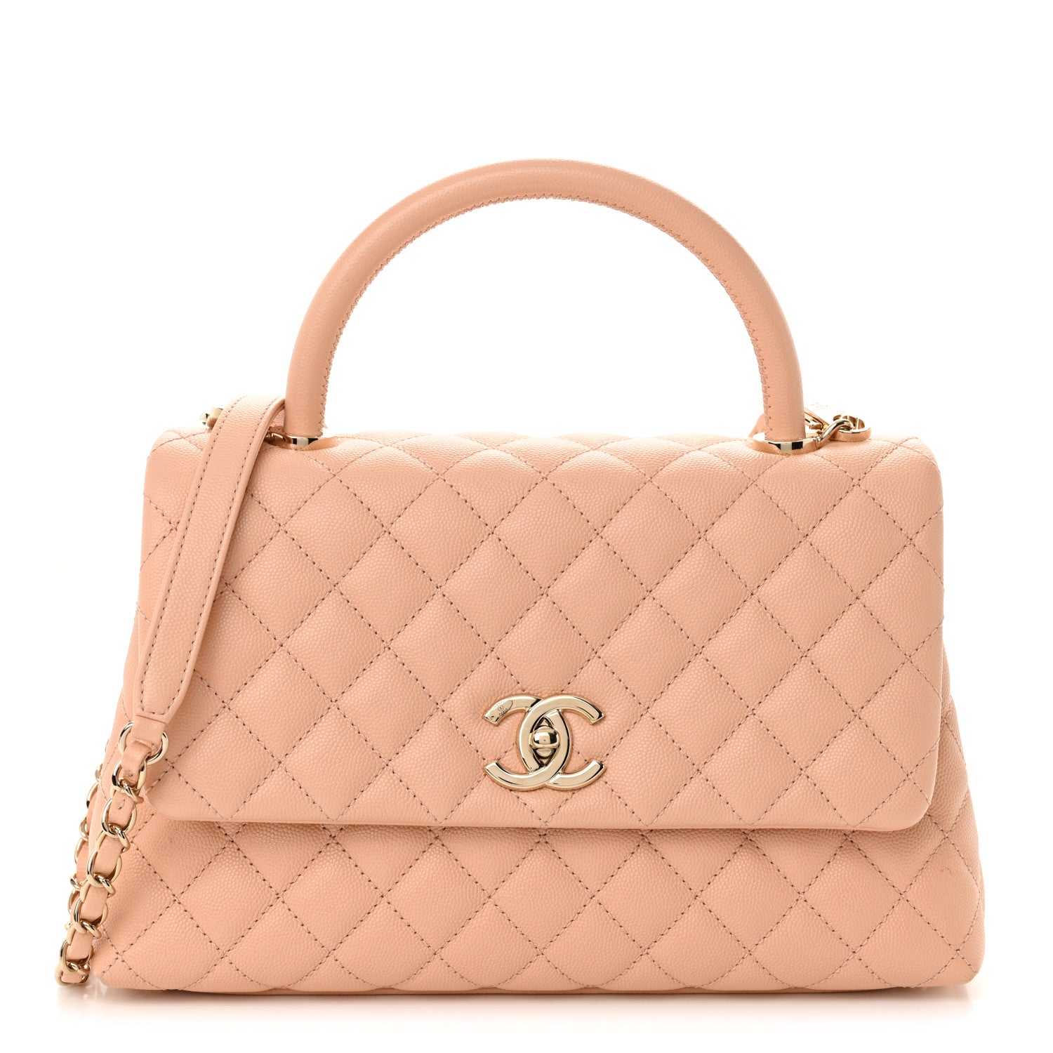 Caviar Quilted Small Coco Handle Flap Rose Clair