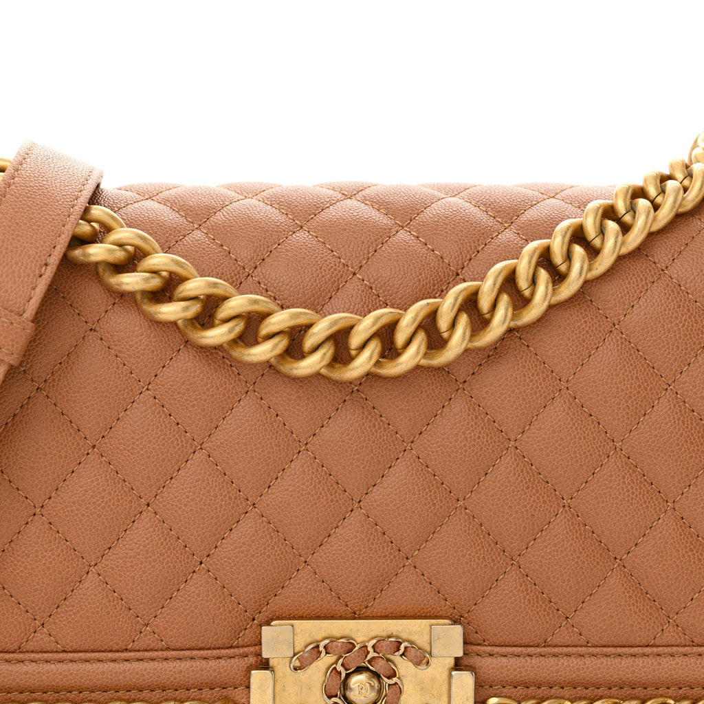Caviar Quilted Chain Around Medium Boy Flap Beige