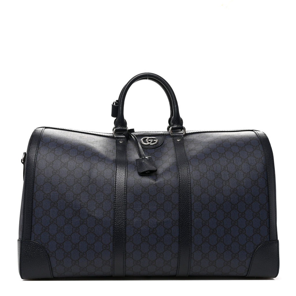 GG Supreme Monogram Textured Dollar Calfskin Large Savoy Duffle Bag Grey Black Blue