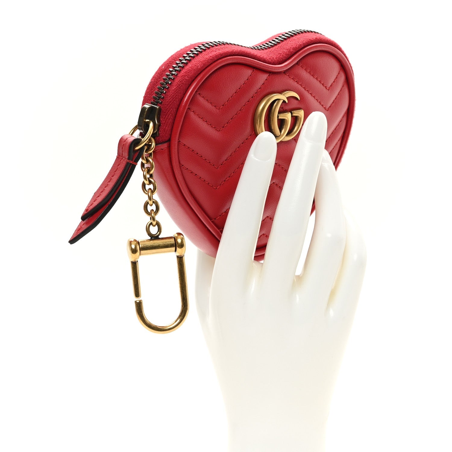 Calfskin Matelasse Chevron GG Marmont Heart Coin Purse Romantic Cerise
