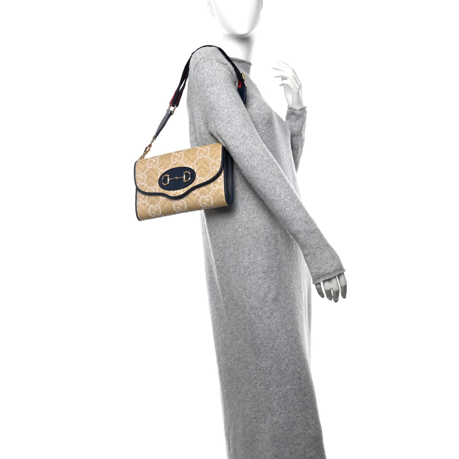 Raffia Textured Dollar Calfskin GG Monogram Web Small Horsebit 1955 Crossbody Bag