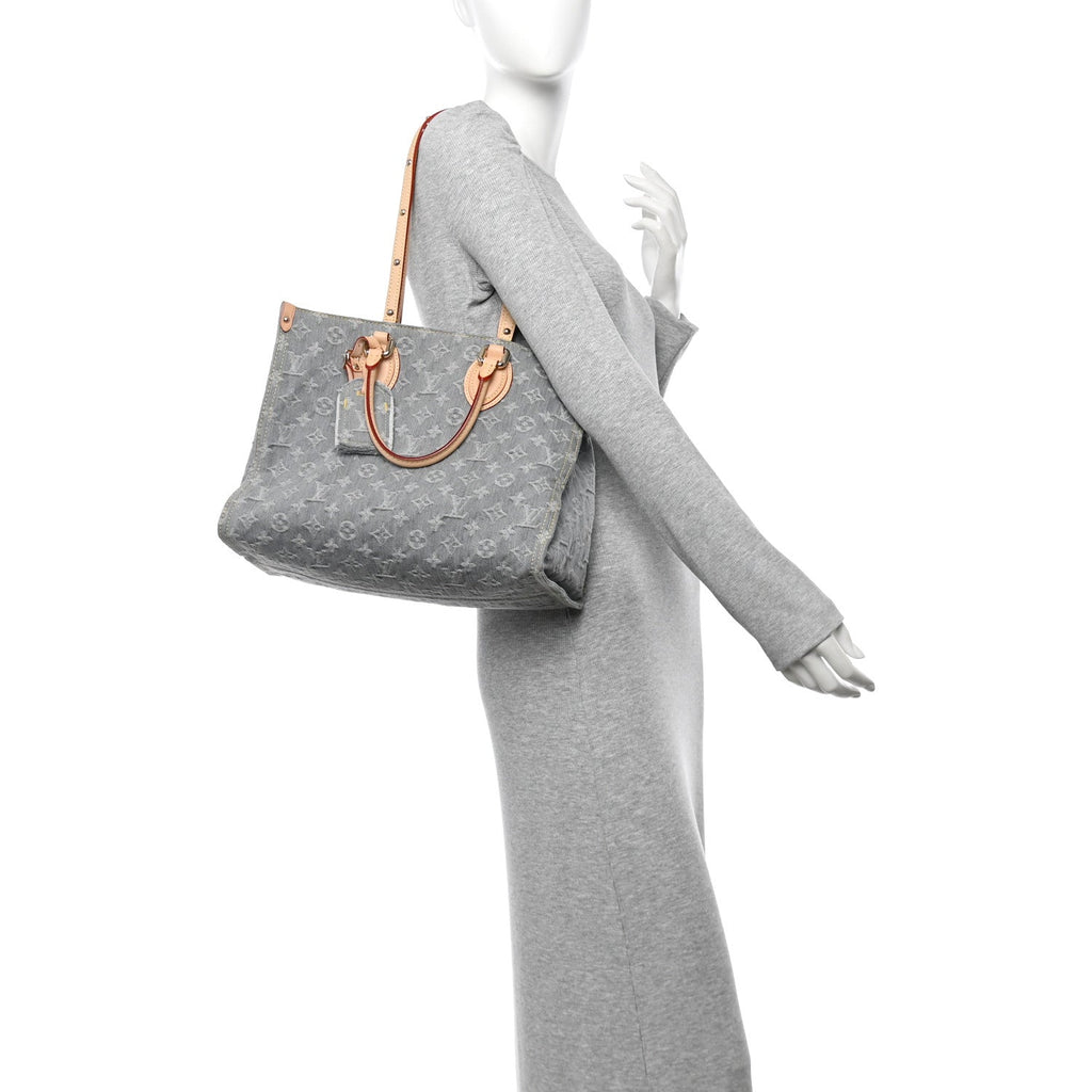 Monogram Denim Onthego MM Washed Gray