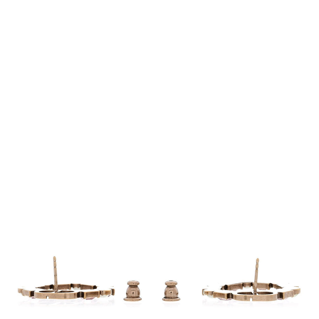 Crystal Pearl Petit CD Earrings Gold Pink