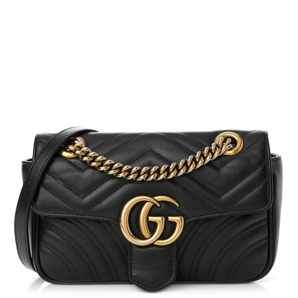 Calfskin Matelasse Mini GG Marmont Shoulder Bag Black