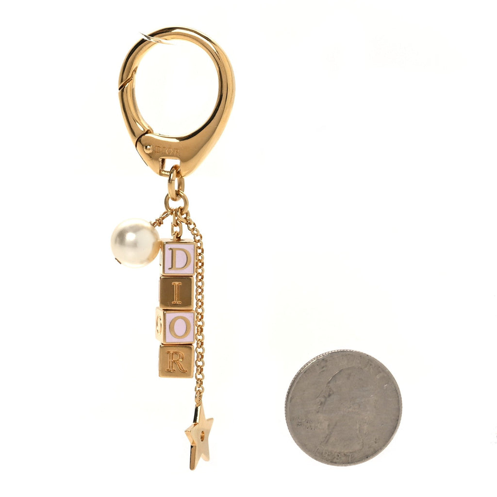 Metal Lacquer D-Dice Bag Charm Gold Pink