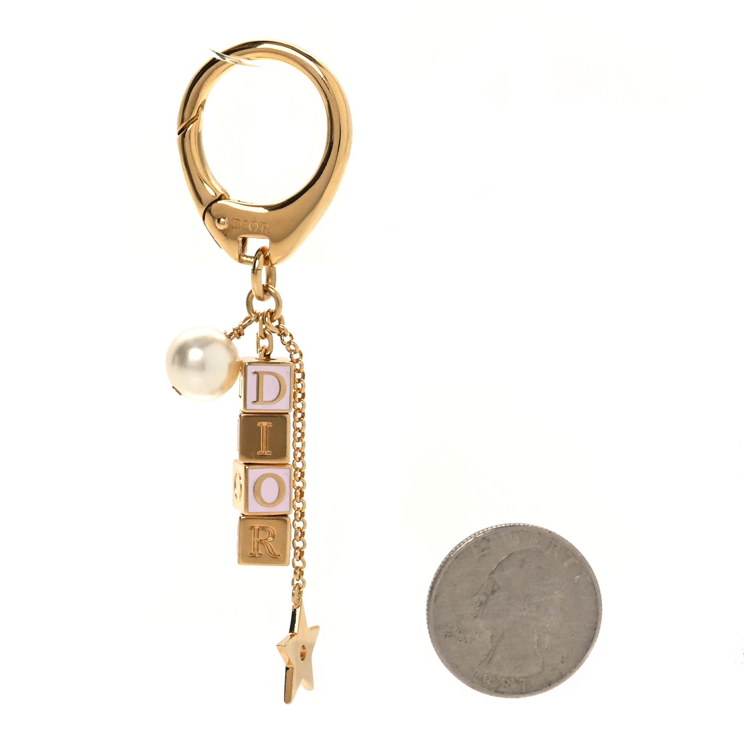 Metal Lacquer D-Dice Bag Charm Gold Pink