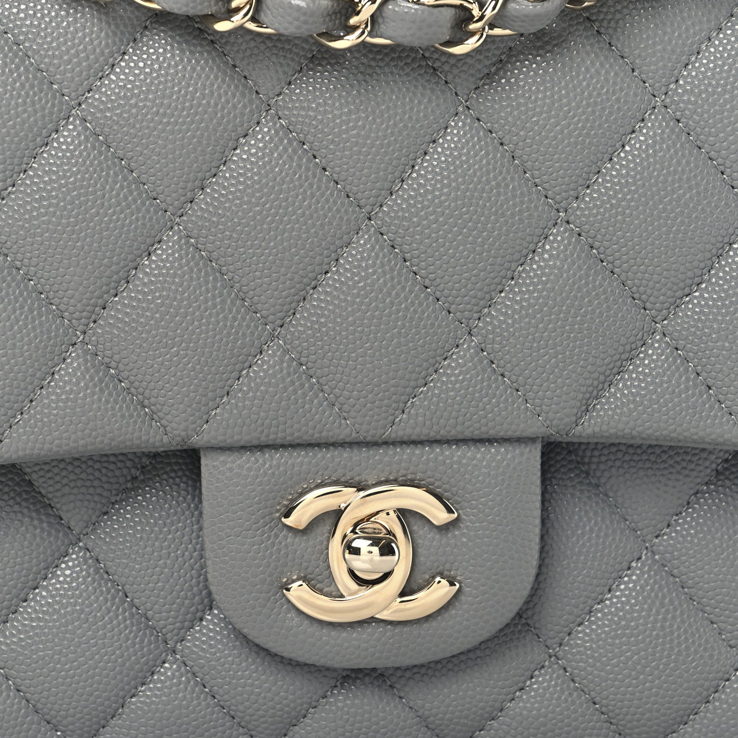 Caviar Quilted Medium Double Flap Grey