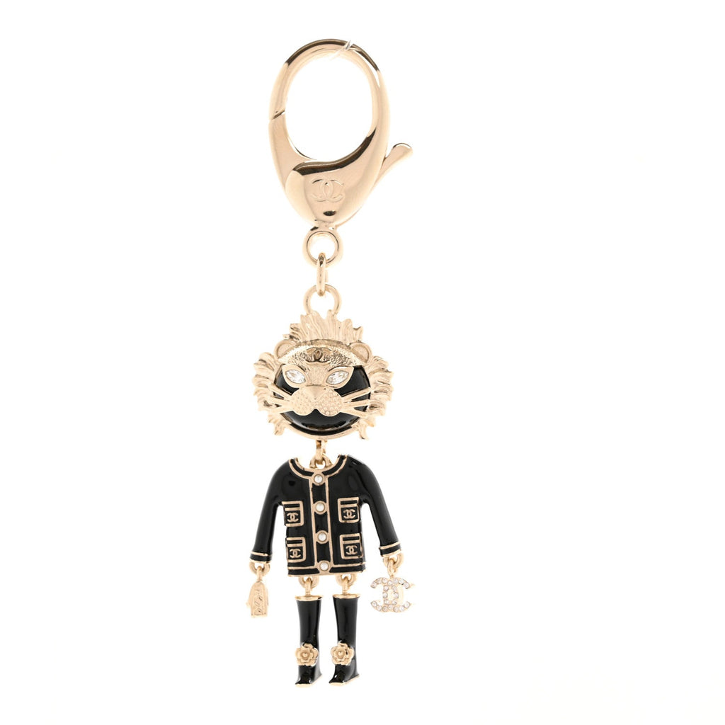 Crystal Pearl Lion Keychain Black Gold