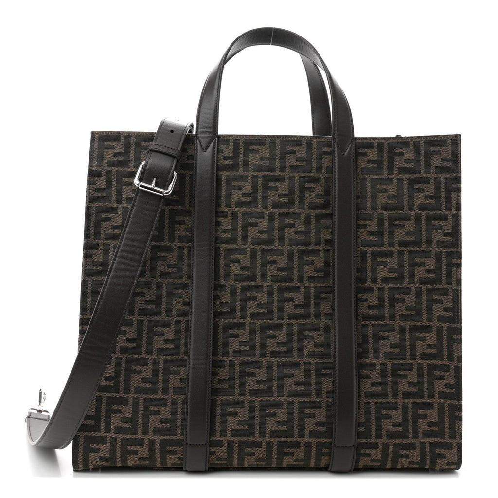Recycled Fabric Jacquard Vitello Astro FF 1974 Shopping Tote Tobacco Moro Ebano