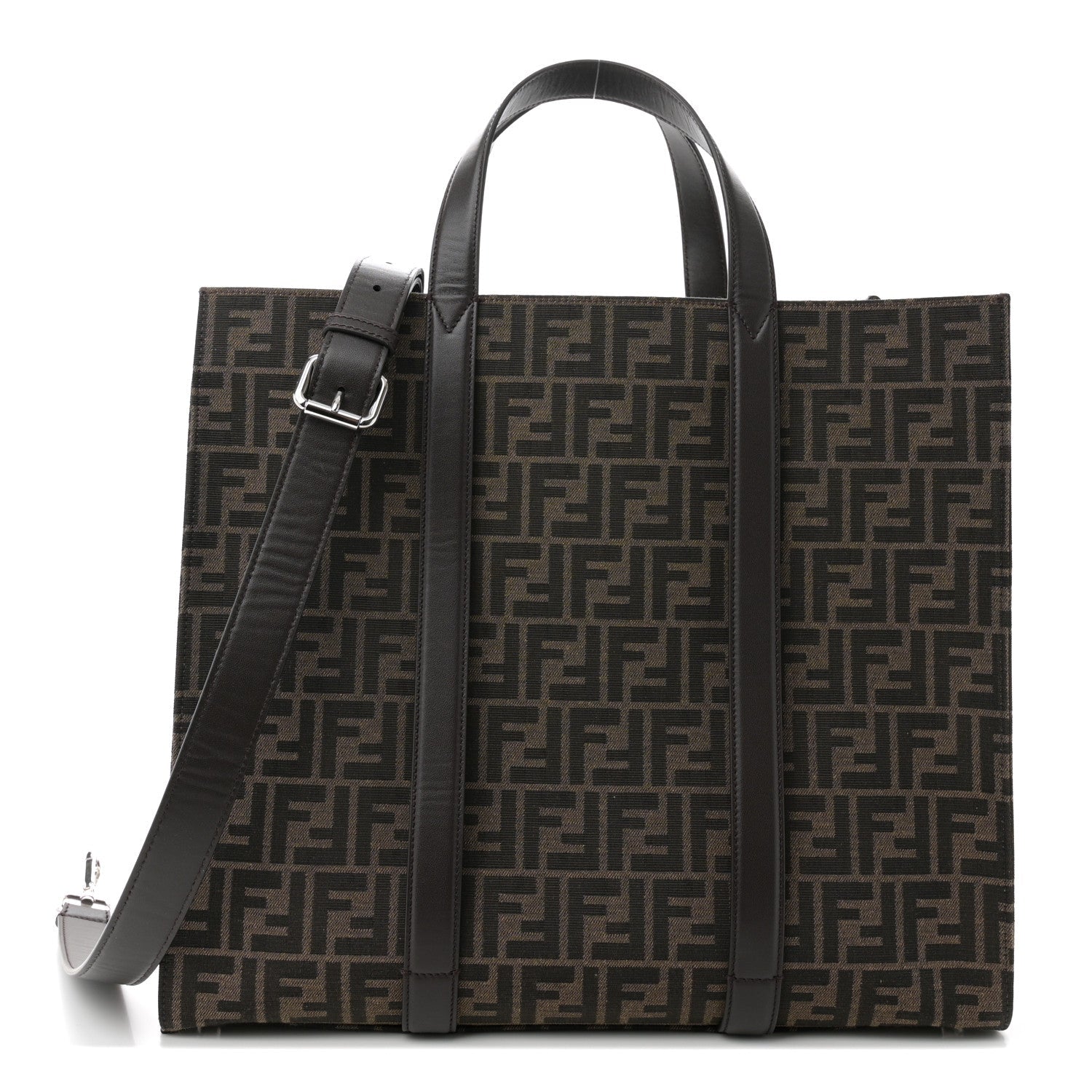 Recycled Fabric Jacquard Vitello Astro FF 1974 Shopping Tote Tobacco Moro Ebano