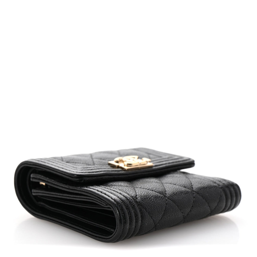 Caviar Quilted Compact Boy Wallet Black