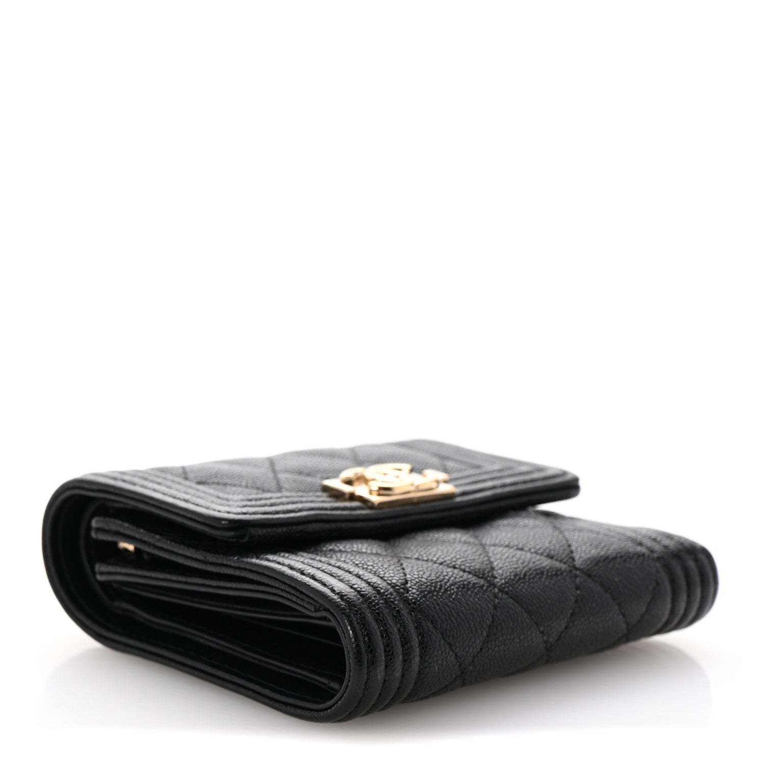 Caviar Quilted Compact Boy Wallet Black