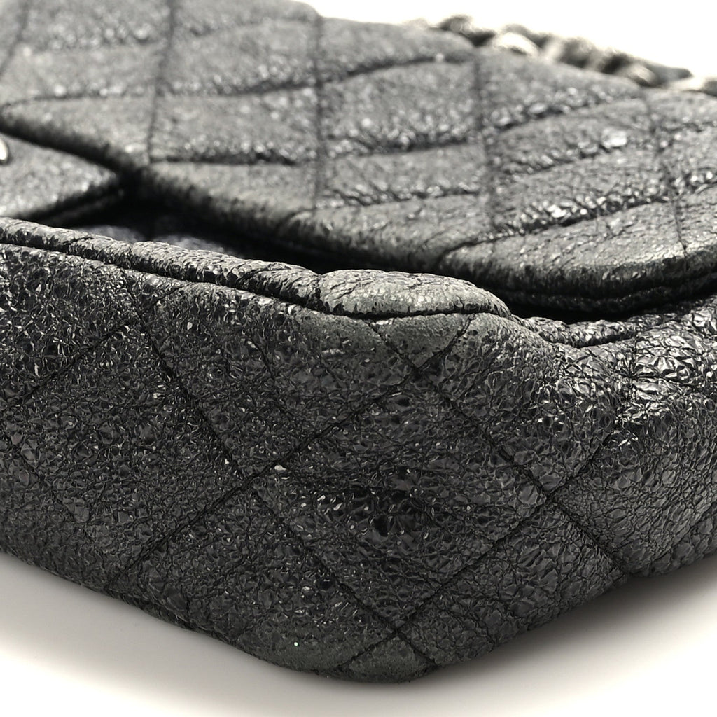 Metallic Crackled Calfskin Quilted East West Flap Navy