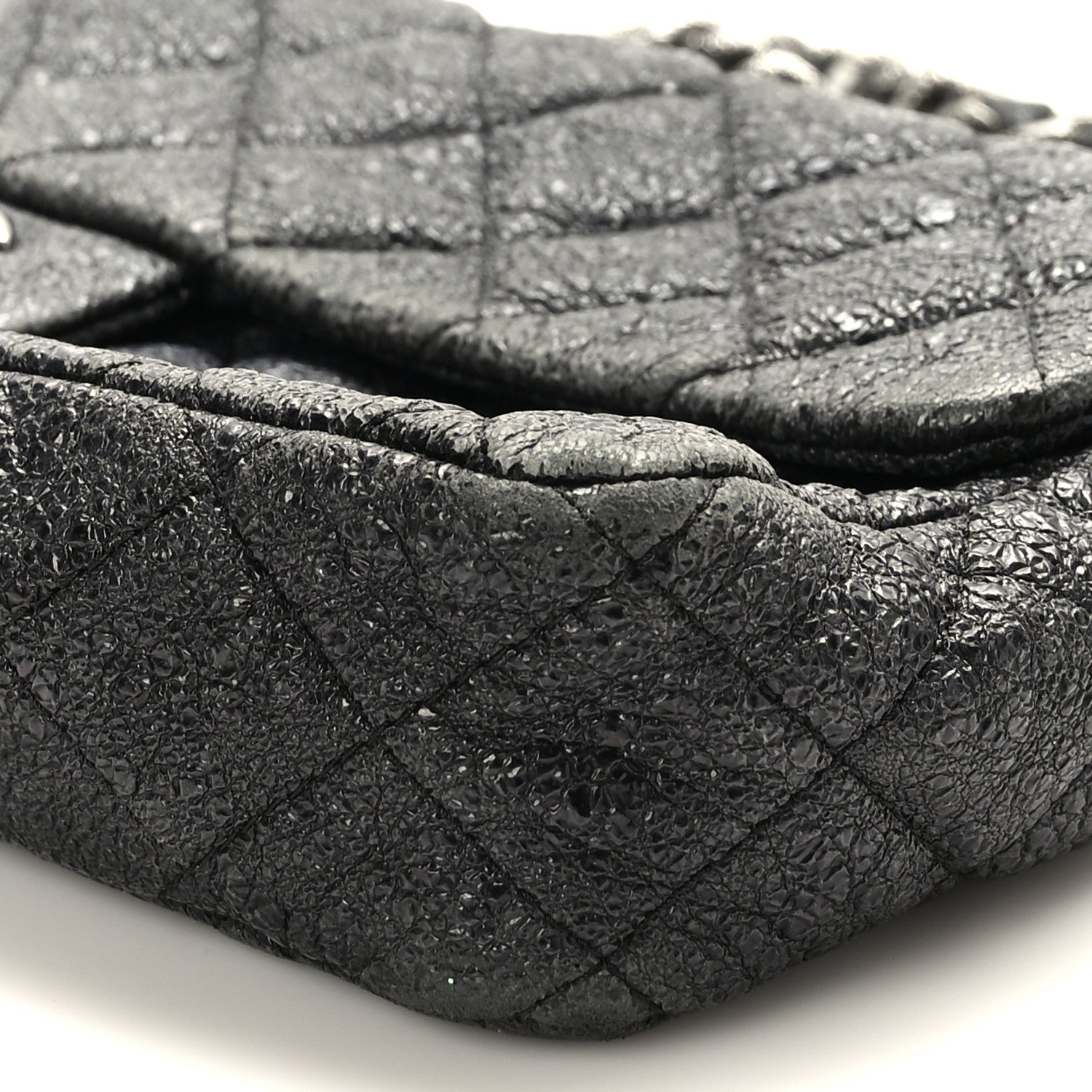 Metallic Crackled Calfskin Quilted East West Flap Navy
