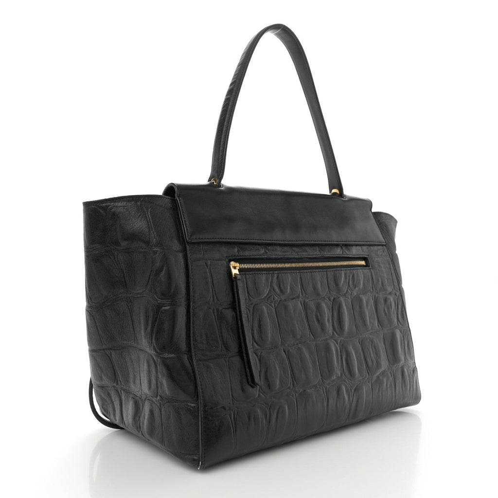 Calfskin Crocodile Embossed Small Belt Bag Black