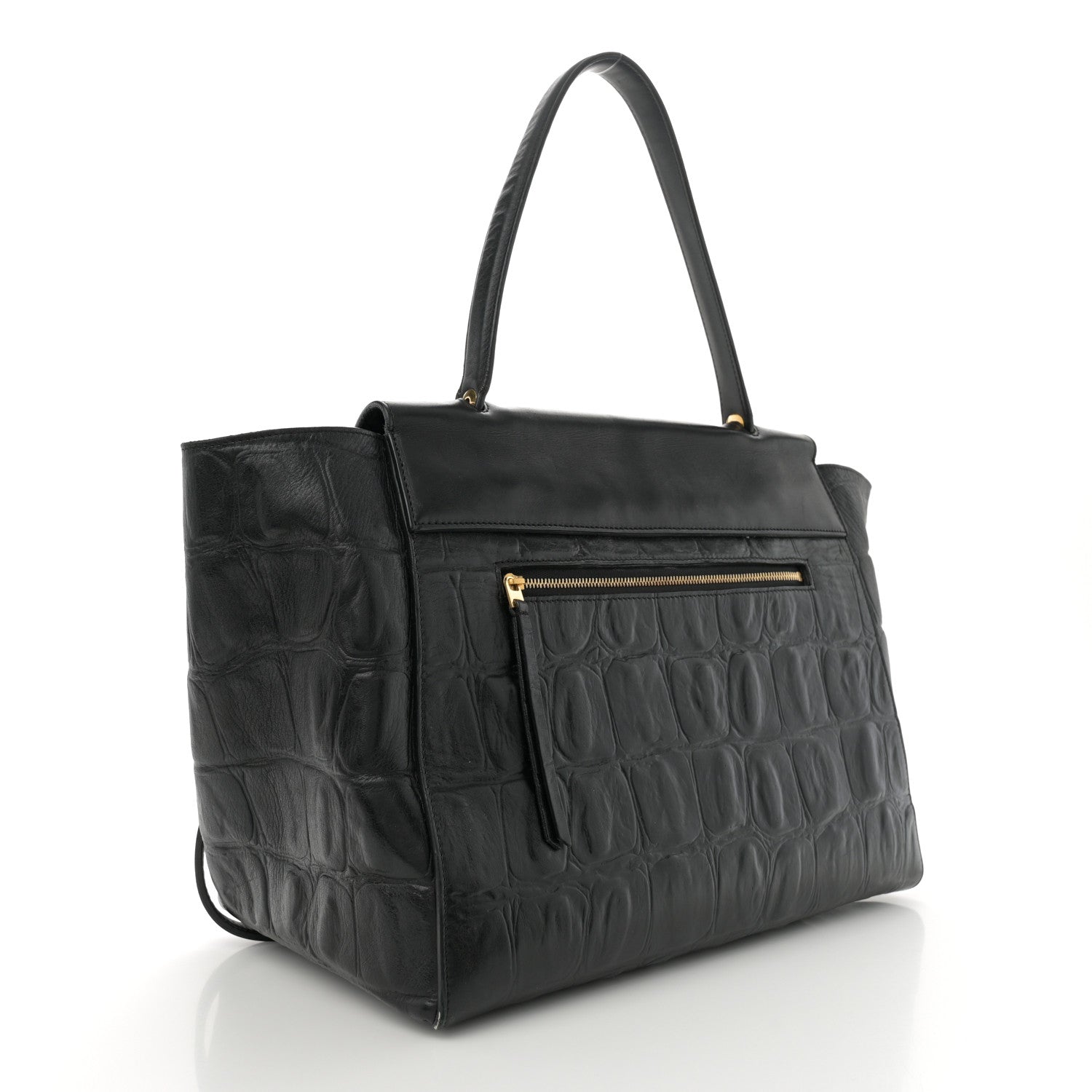 Calfskin Crocodile Embossed Small Belt Bag Black