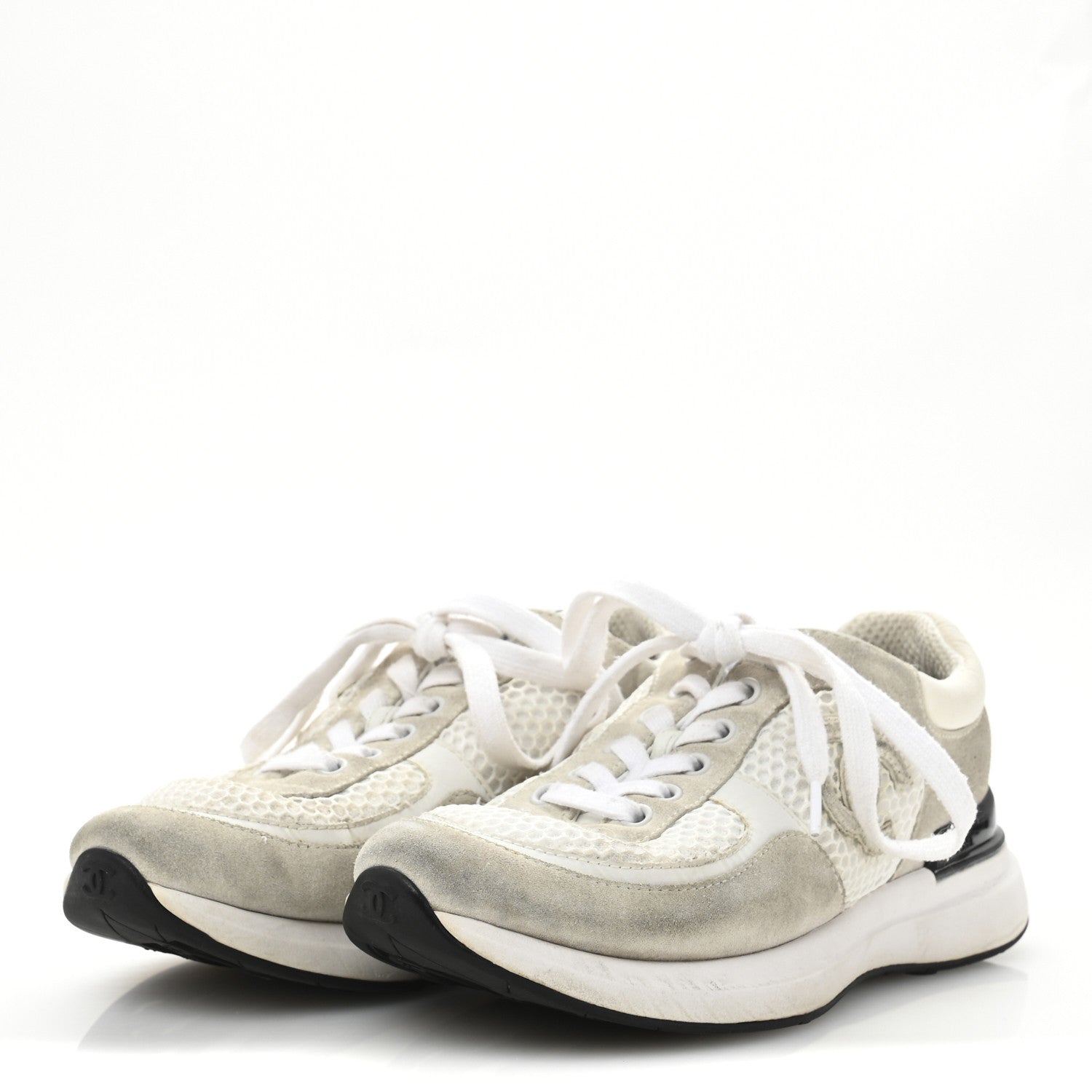 Calfskin Mesh Lycra Suede Womens Logo Sneakers 36.5 White