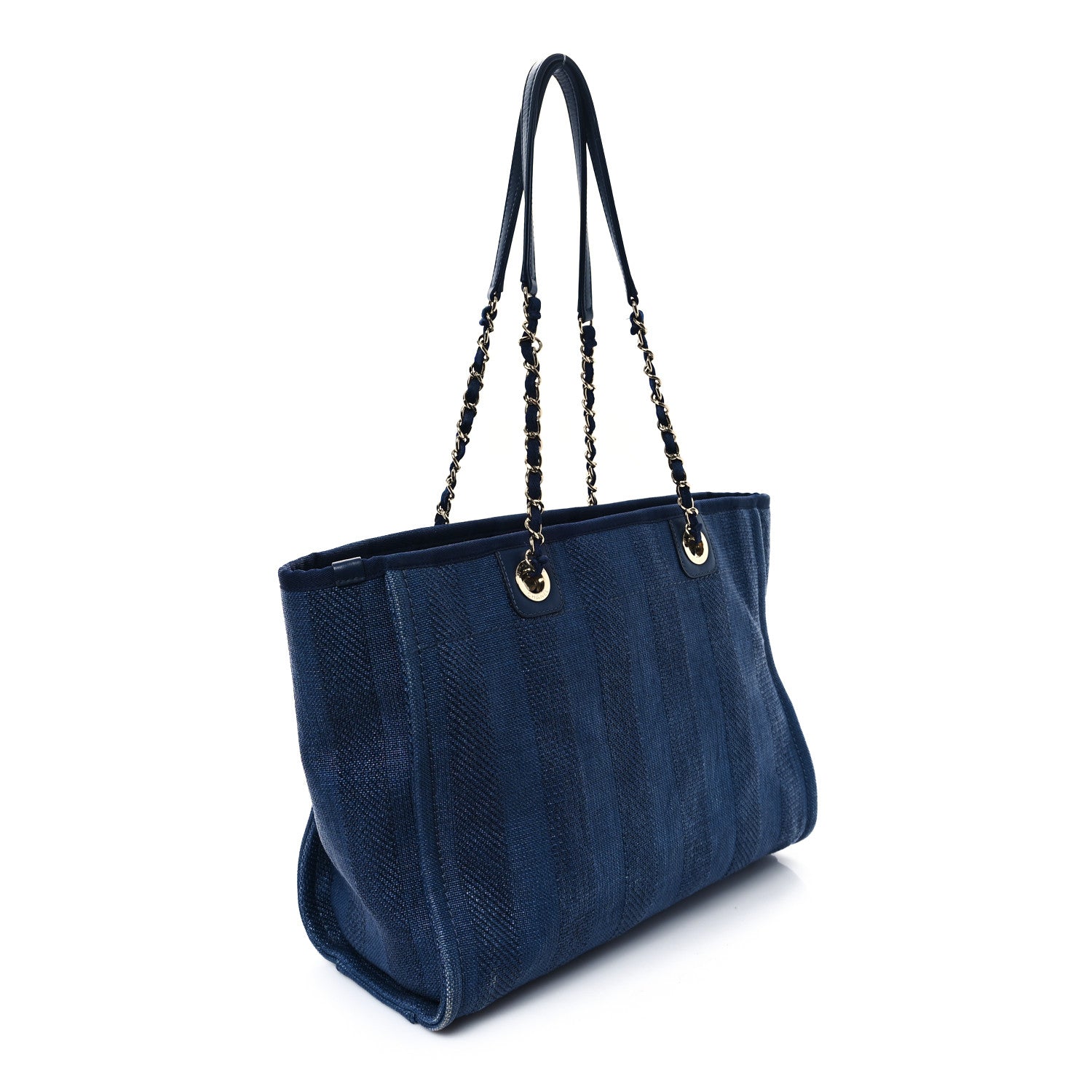 Mixed Fibers Striped Small Deauville Tote Navy Blue