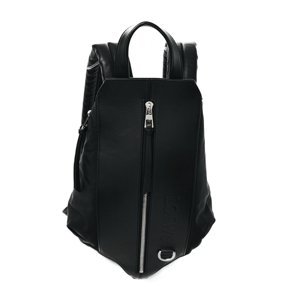 Calfskin Nylon Shell Backpack Black
