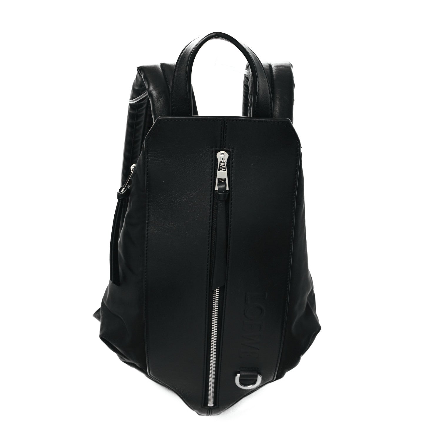 Calfskin Nylon Shell Backpack Black
