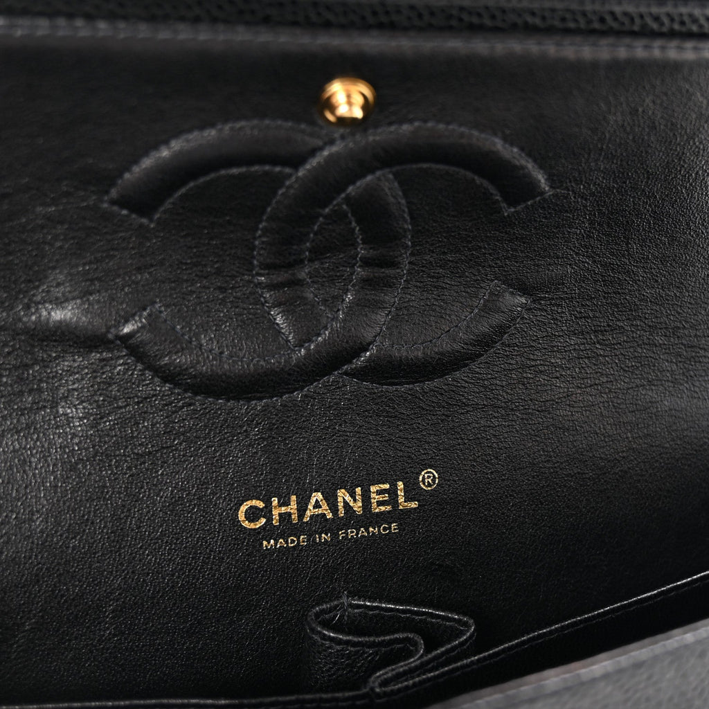 Caviar Quilted Medium Double Flap Black