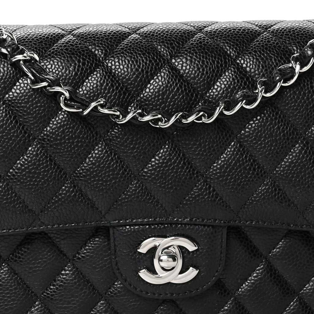 Caviar Quilted Medium Double Flap Black
