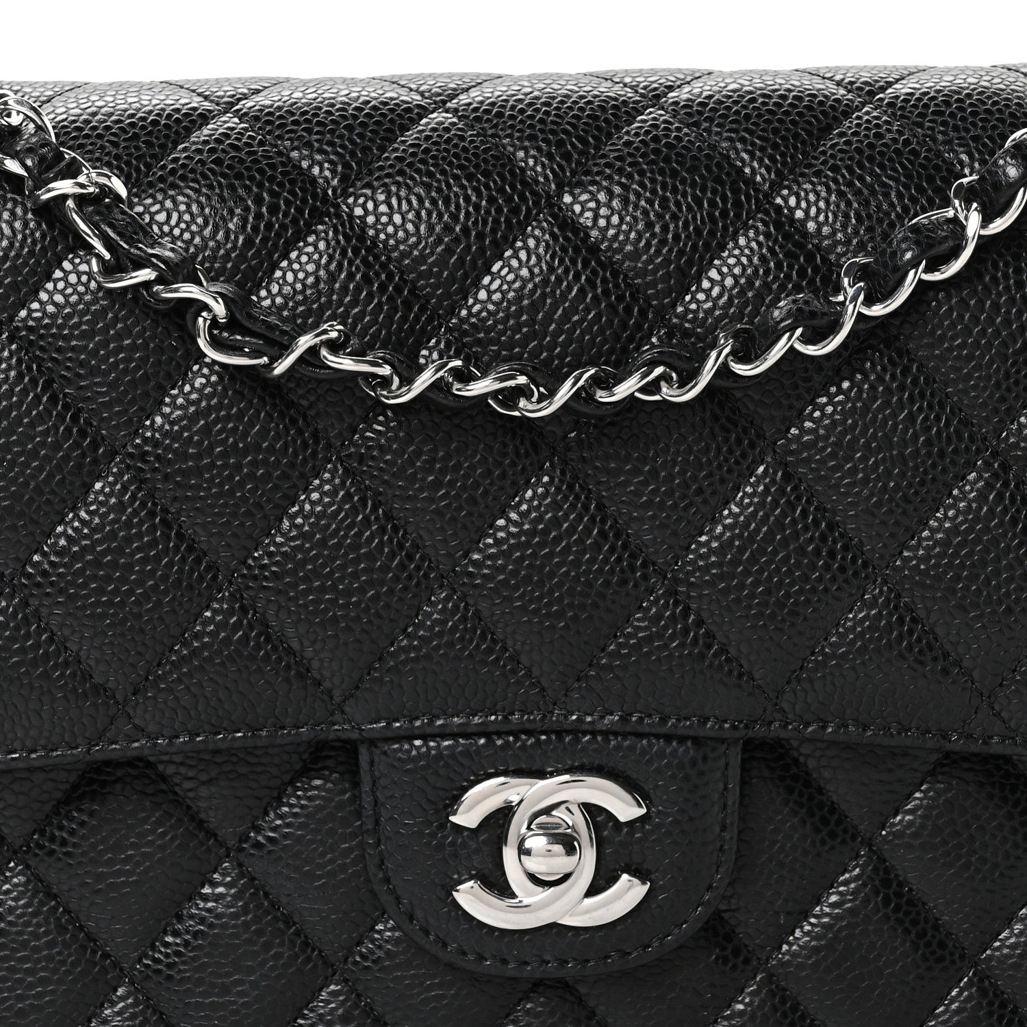Caviar Quilted Medium Double Flap Black