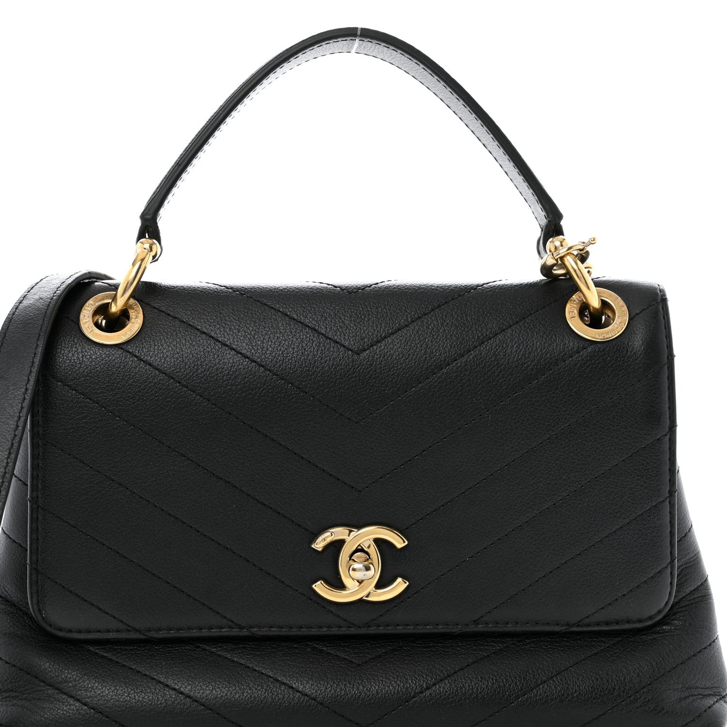 Grained Calfskin Small Chevron Chic Top Handle Flap Black
