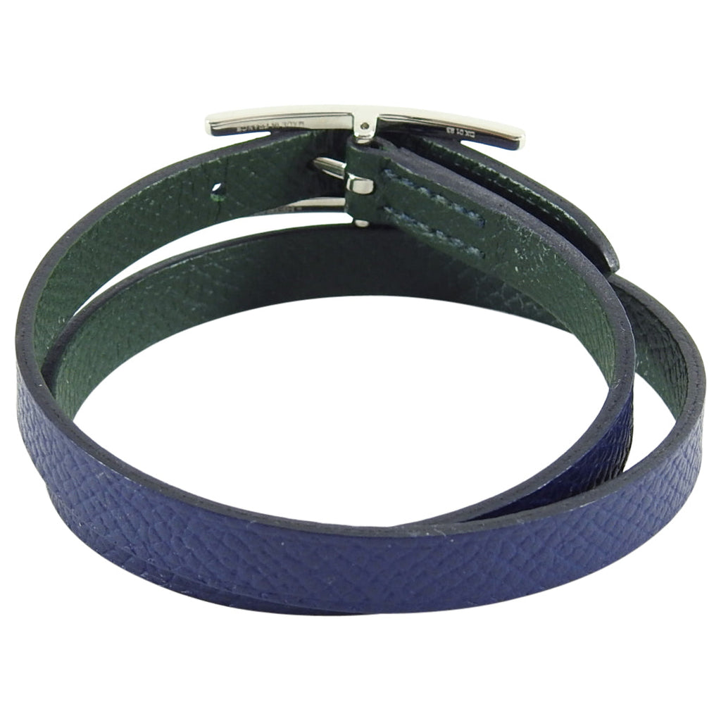 Hermes Navy Leather Behapi Double Tour Bracelet in Box