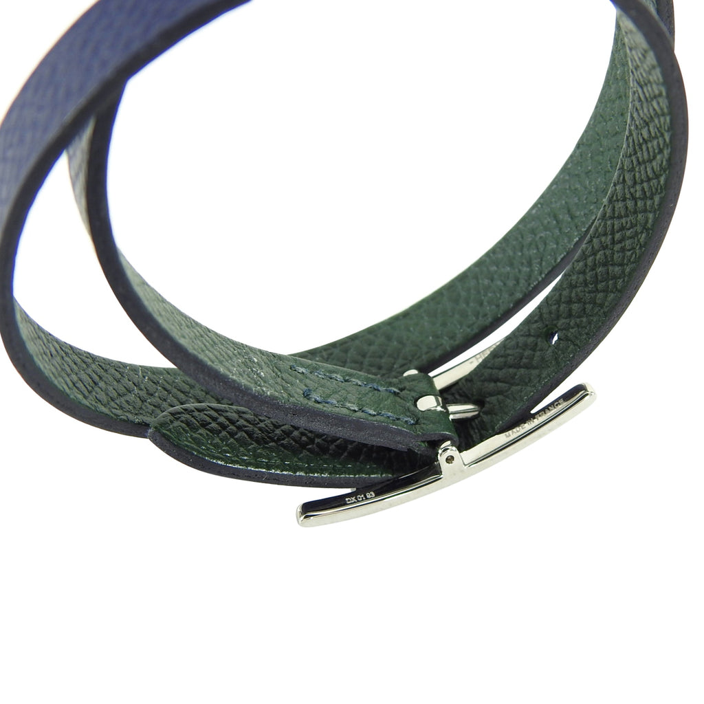 Hermes Navy Leather Behapi Double Tour Bracelet in Box