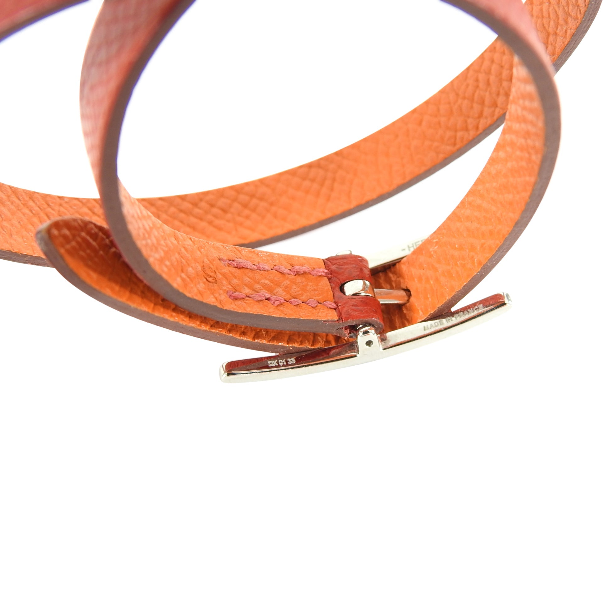 Hermes Red and Orange Leather Behapi Double Tour Bracelet in Box