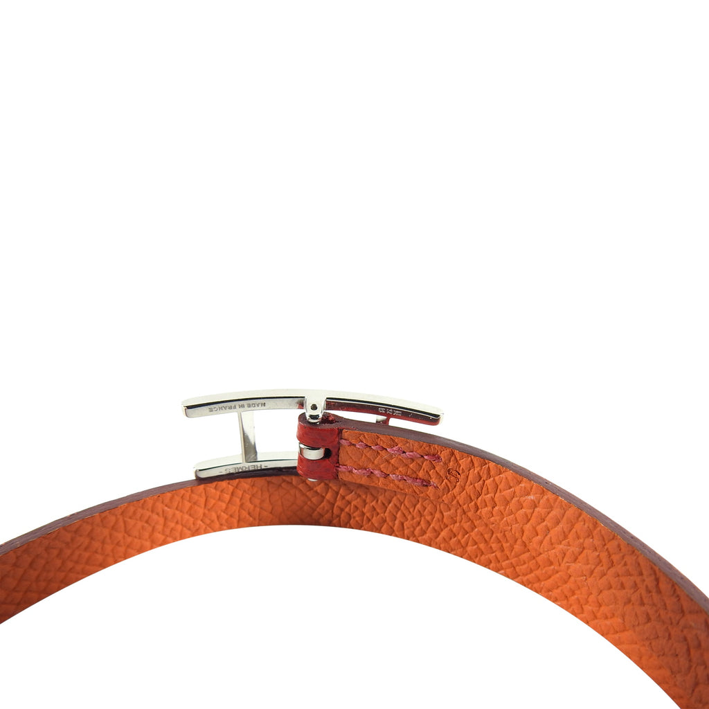 Hermes Red and Orange Leather Behapi Double Tour Bracelet in Box