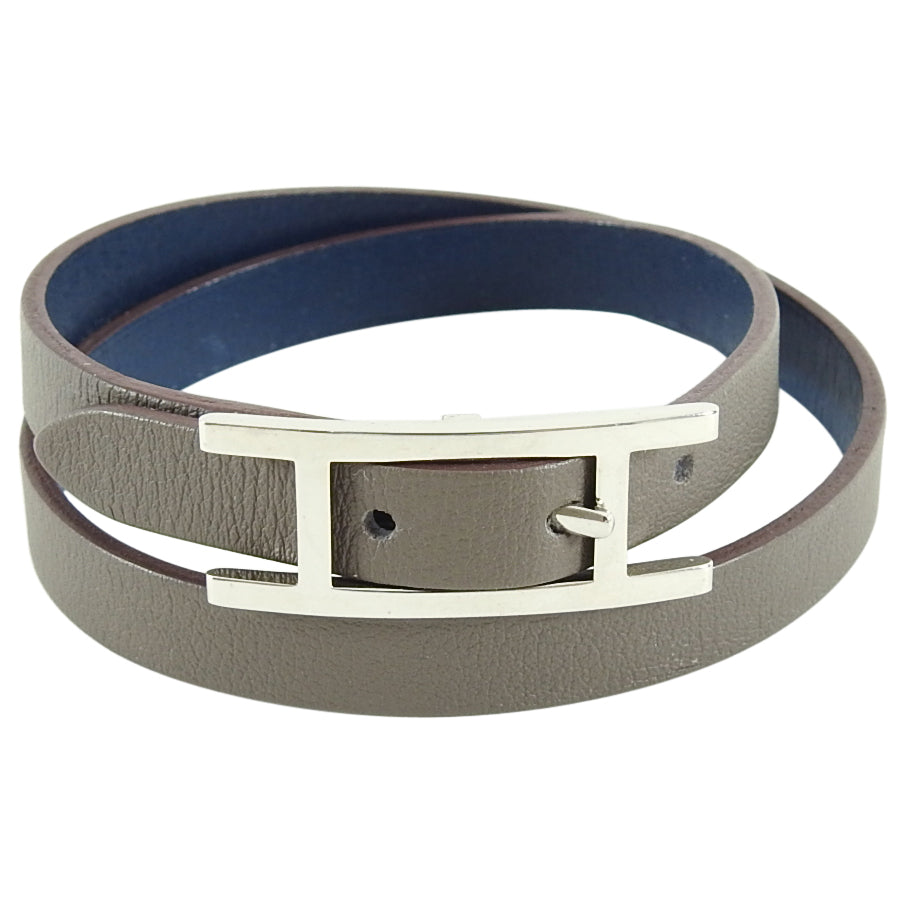 Hermes Brown Leather Behapi Double Tour Bracelet in Box