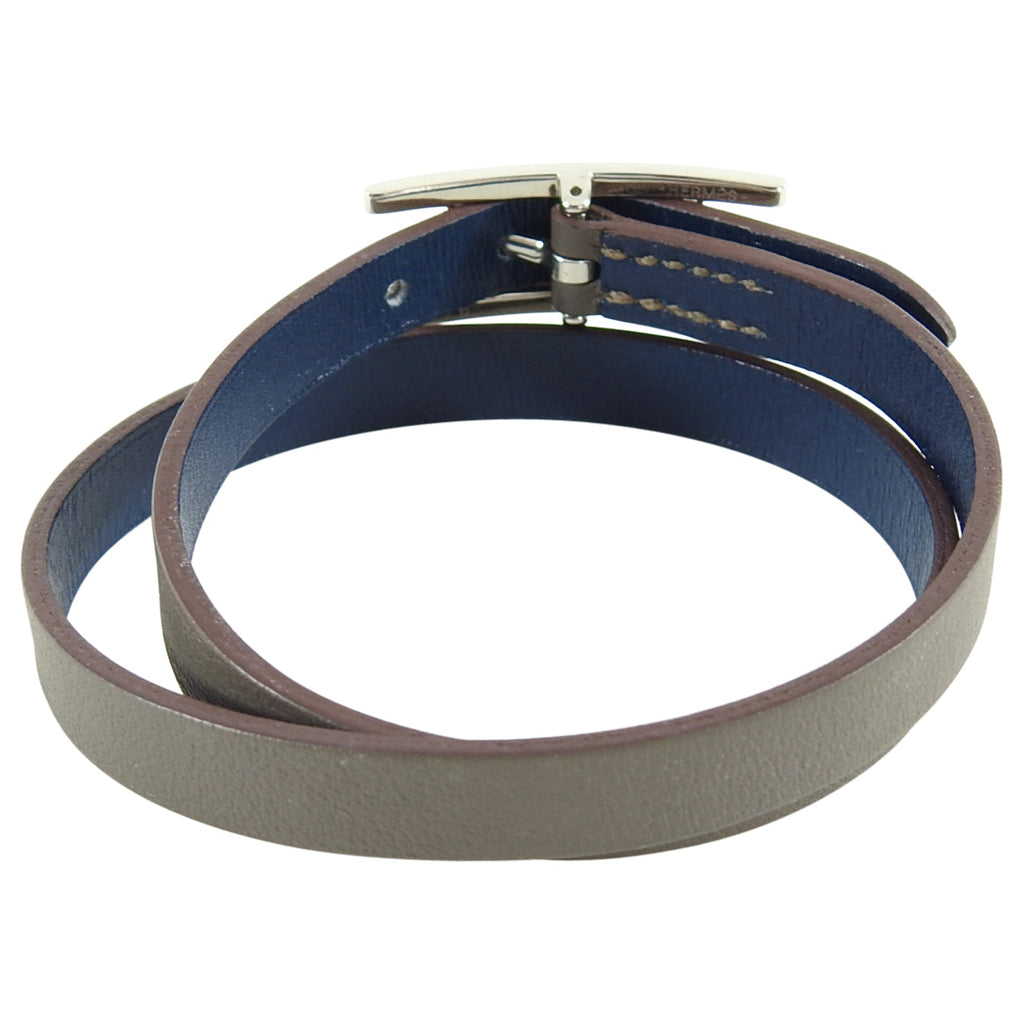 Hermes Brown Leather Behapi Double Tour Bracelet in Box
