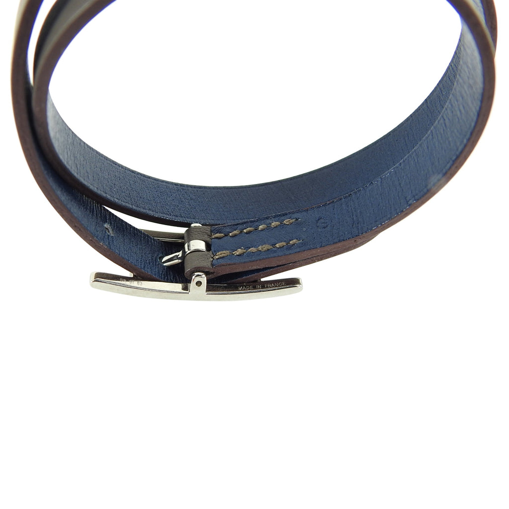 Hermes Brown Leather Behapi Double Tour Bracelet in Box