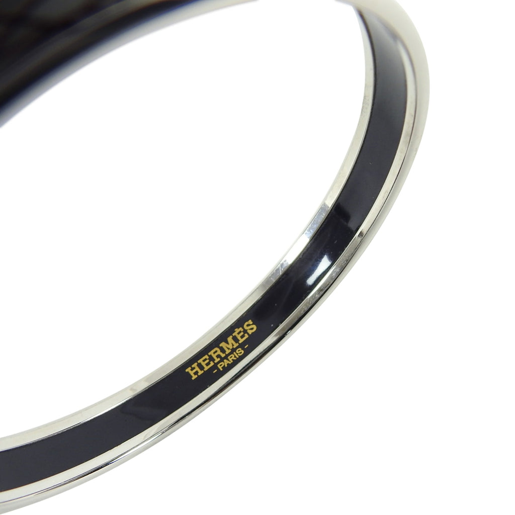 Hermes Narrow Beige Enamel Silver Bangle Bracelet