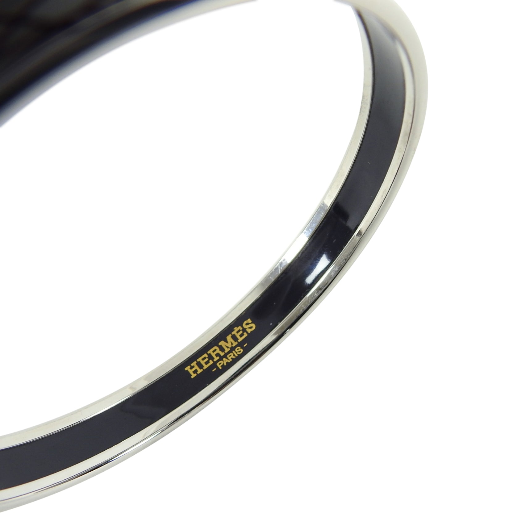 Hermes Narrow Beige Enamel Silver Bangle Bracelet