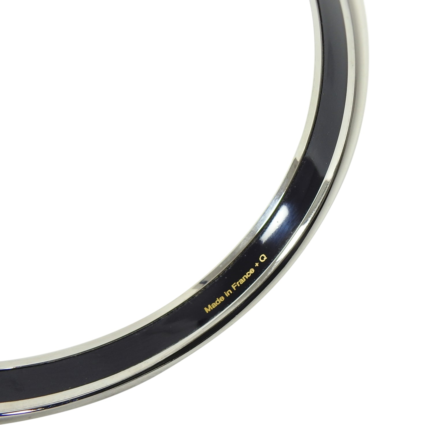 Hermes Narrow Beige Enamel Silver Bangle Bracelet