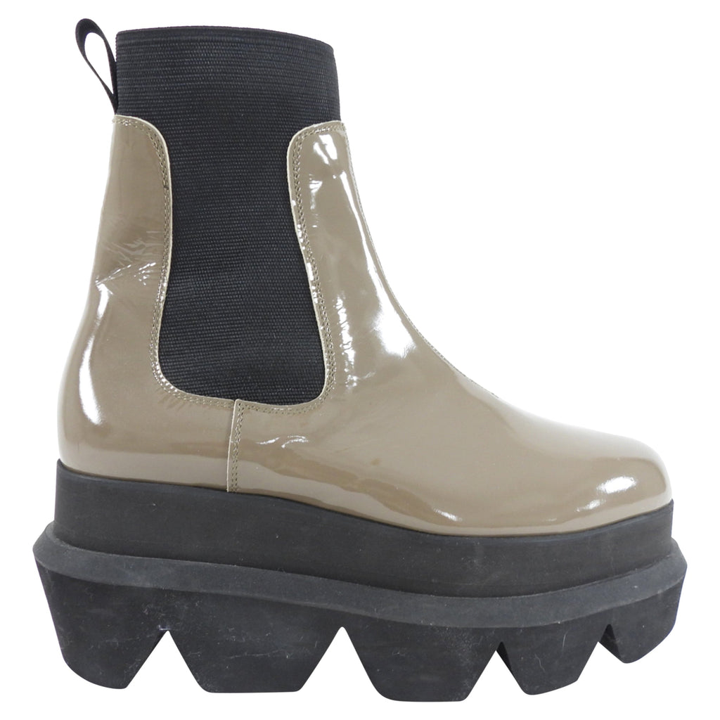 Sacai Taupe Grey Patent Leather Platform Ankle Boots - 7