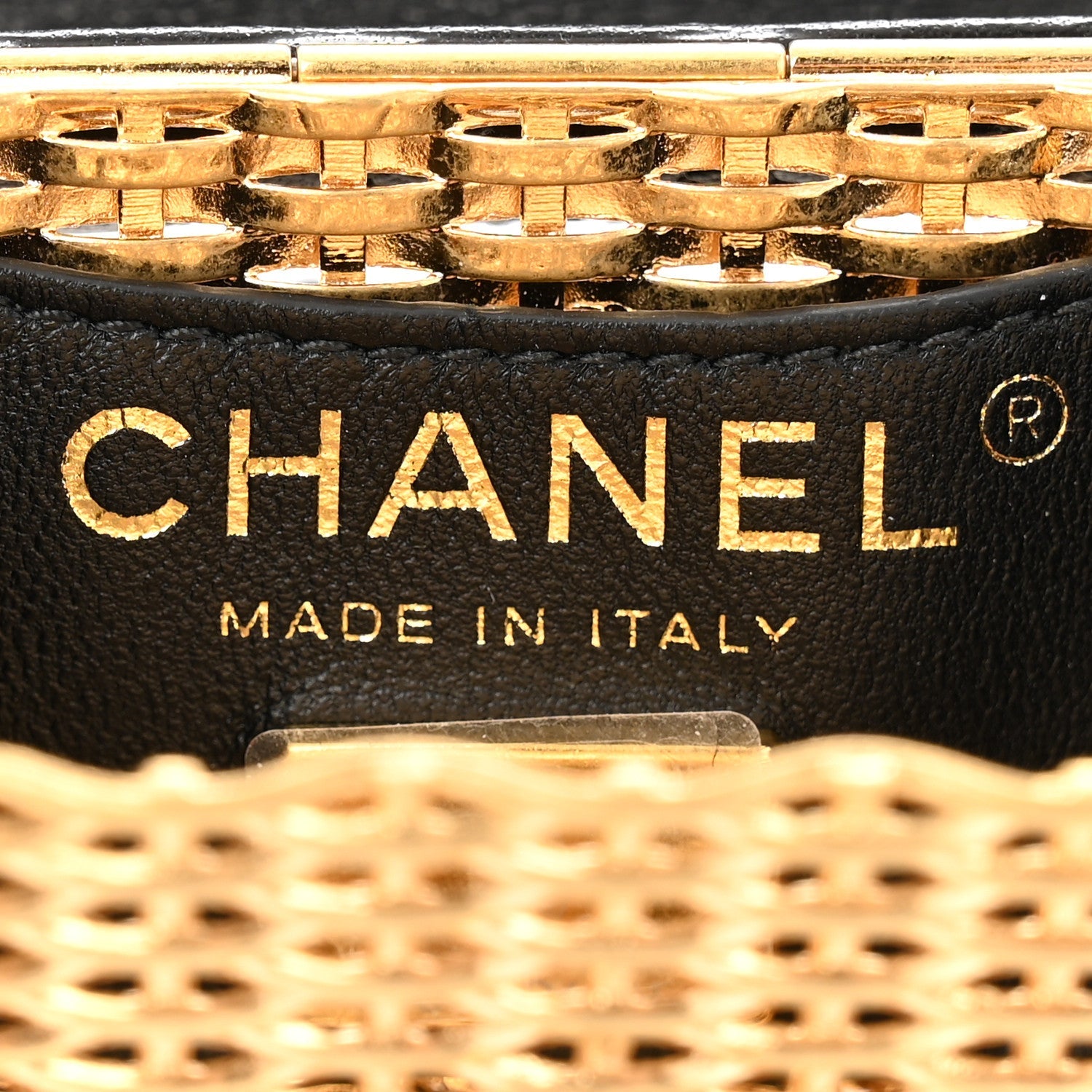 Woven Metal Lambskin Quilted Micro Flap Black Gold