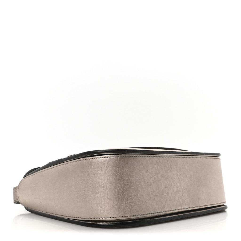 Textured Metallic Calfskin Bright Bit Flap Bag Silver
