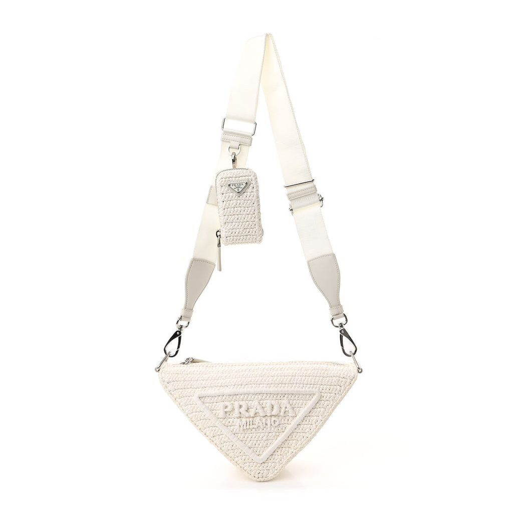Yarn Raffia Effect Crochet Triangle Shoulder Bag White