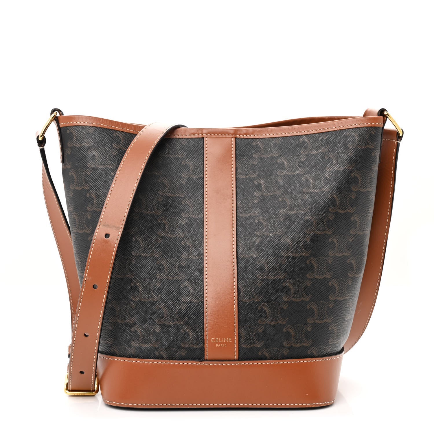 Triomphe Canvas Calfskin Small Bucket Bag Tan