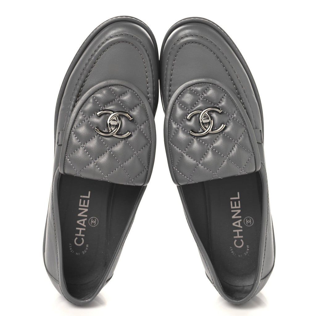 Lambskin Quilted CC Turnlock Loafers 40.5 Grey