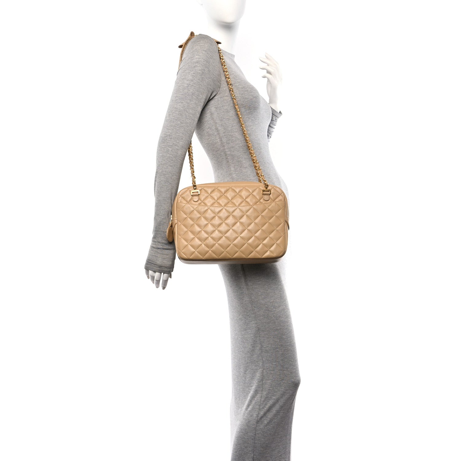 Lambskin Quilted Camera Case Beige