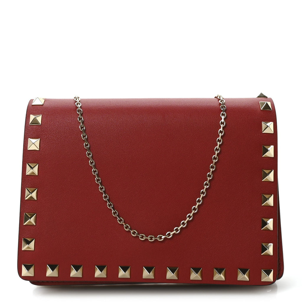 Vitello Rockstud Wallet On Chain Rouge Pur