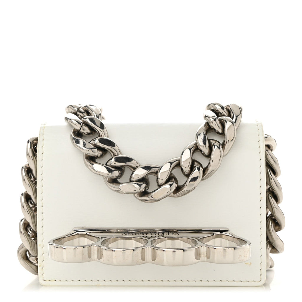 Smooth Calfskin Micro The Four Ring Knuckle Chain Shoulder Bag White