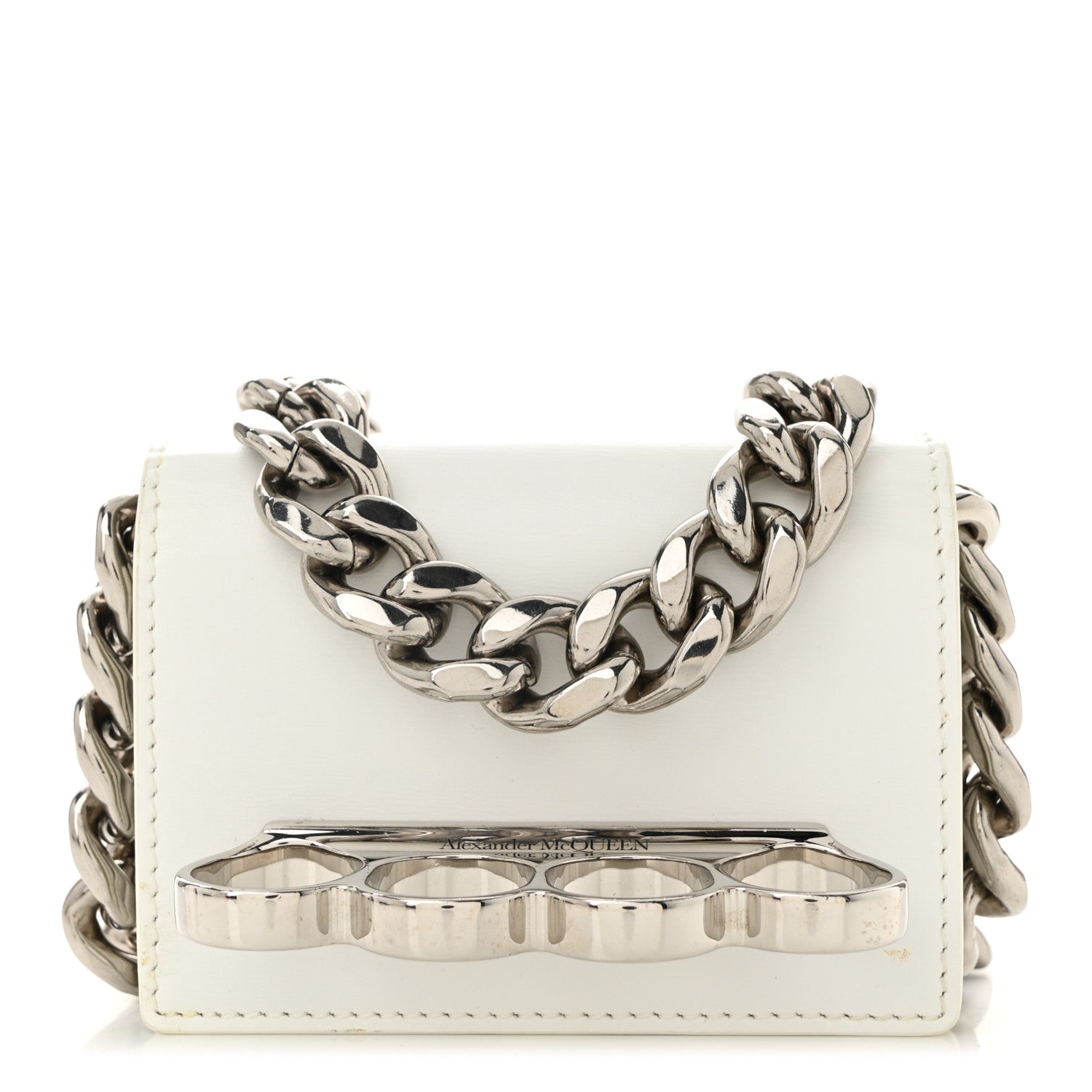 Smooth Calfskin Micro The Four Ring Knuckle Chain Shoulder Bag White