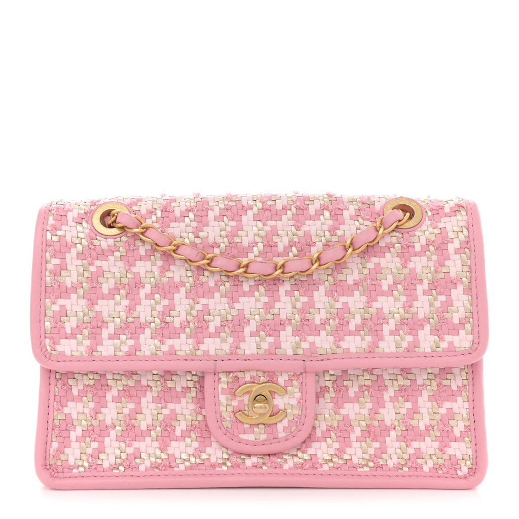Metallic Lambskin Viscose Woven Flap Pink Gold
