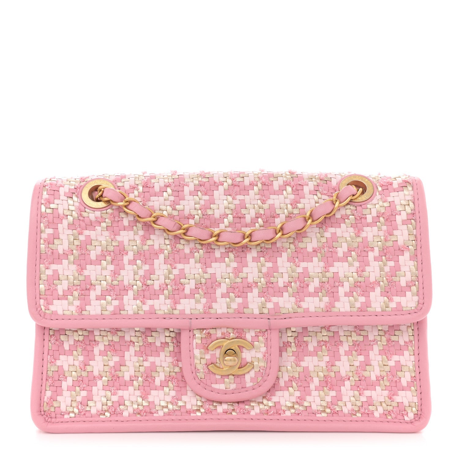 Metallic Lambskin Viscose Woven Flap Pink Gold